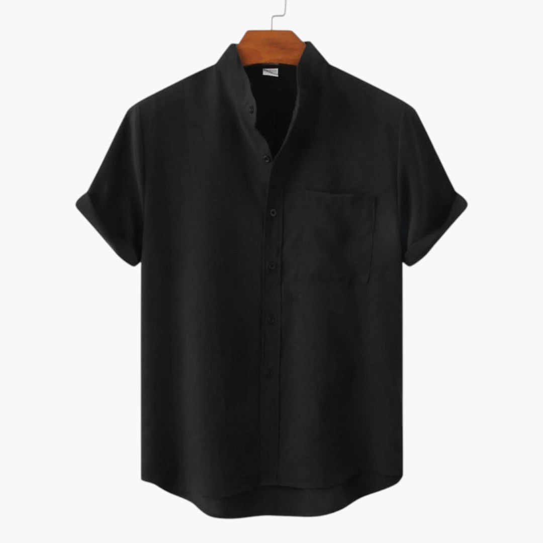 Men's Shirt with Stand-Up Collar and Short Sleeves