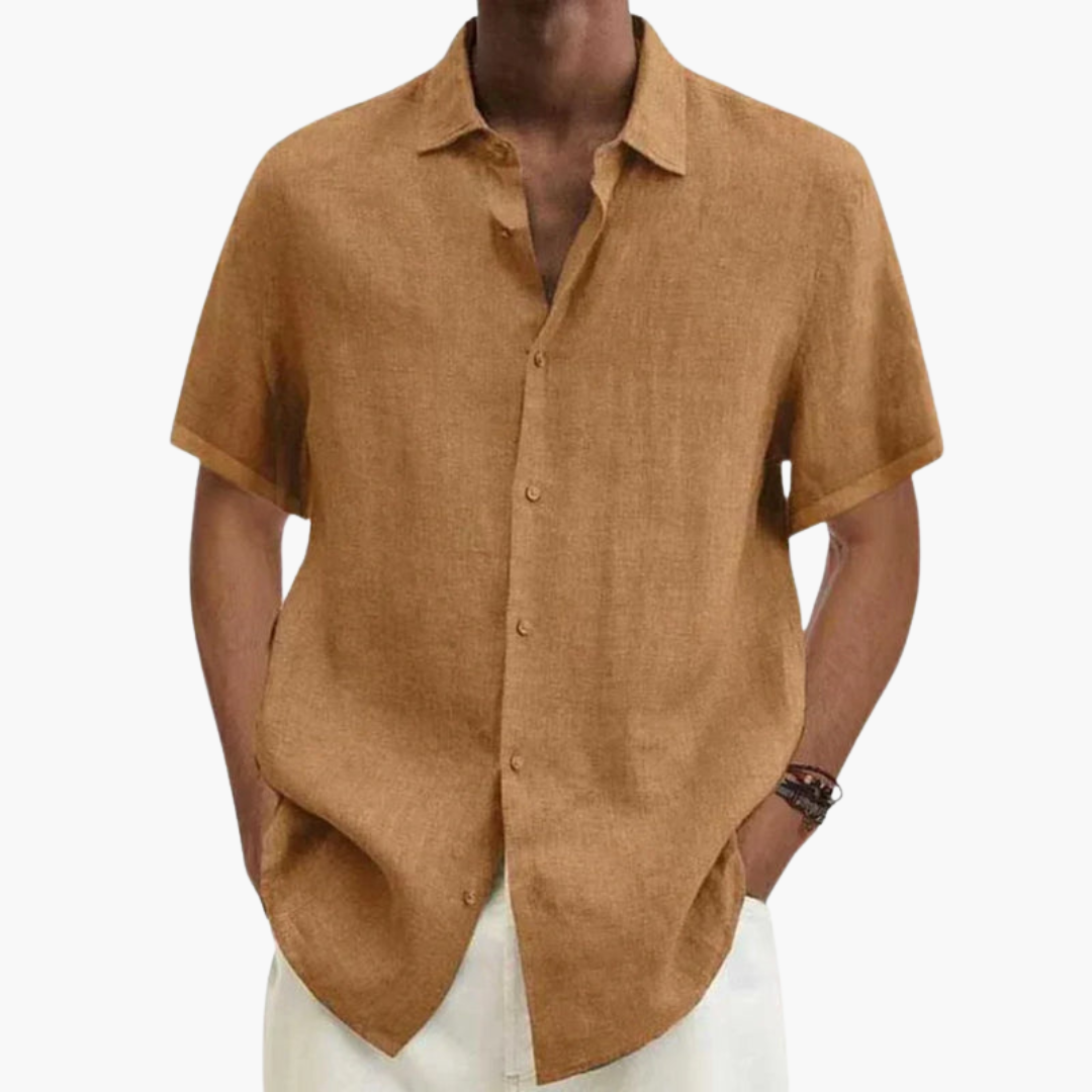 Chemise à manches courtes pour homme avec col classique et boutonnière