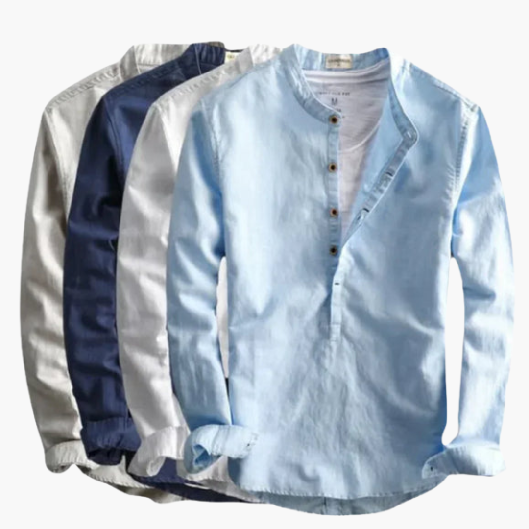 Chemise à manches longues pour homme avec col droit et patte de boutonnage