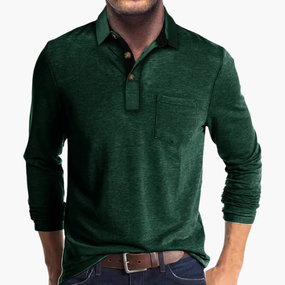 Men's business shirt with long sleeves, straight cut, and classic style