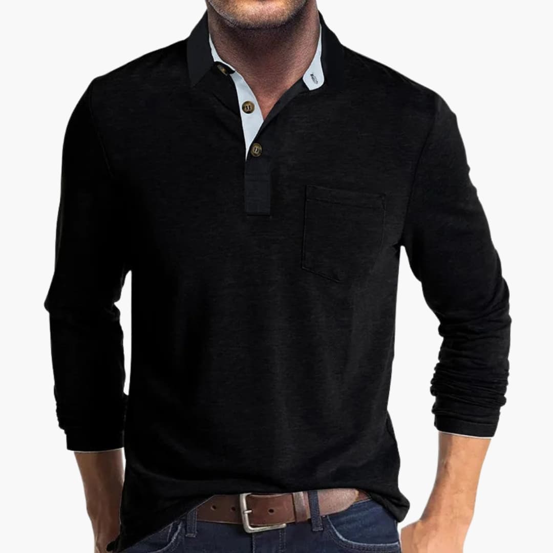 Men's business shirt with long sleeves, straight cut, and classic style