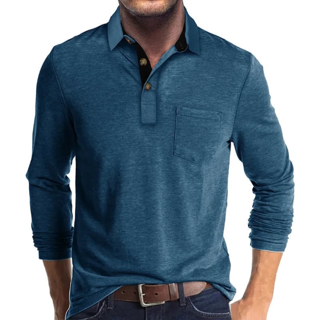 Men's business shirt with long sleeves, straight cut, and classic style