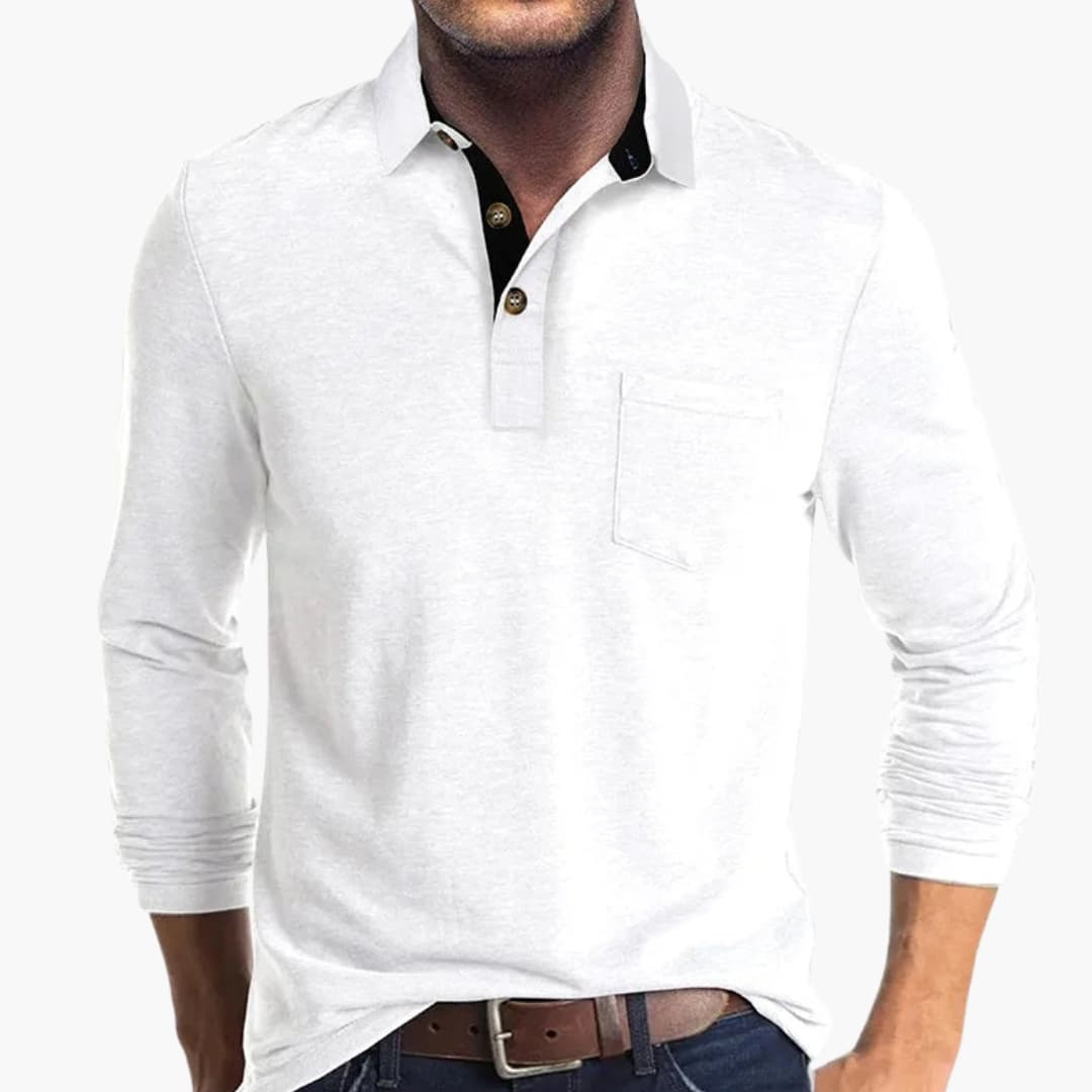 Men's business shirt with long sleeves, straight cut, and classic style