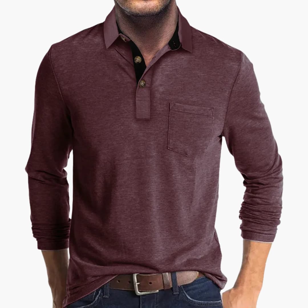 Men's business shirt with long sleeves, straight cut, and classic style