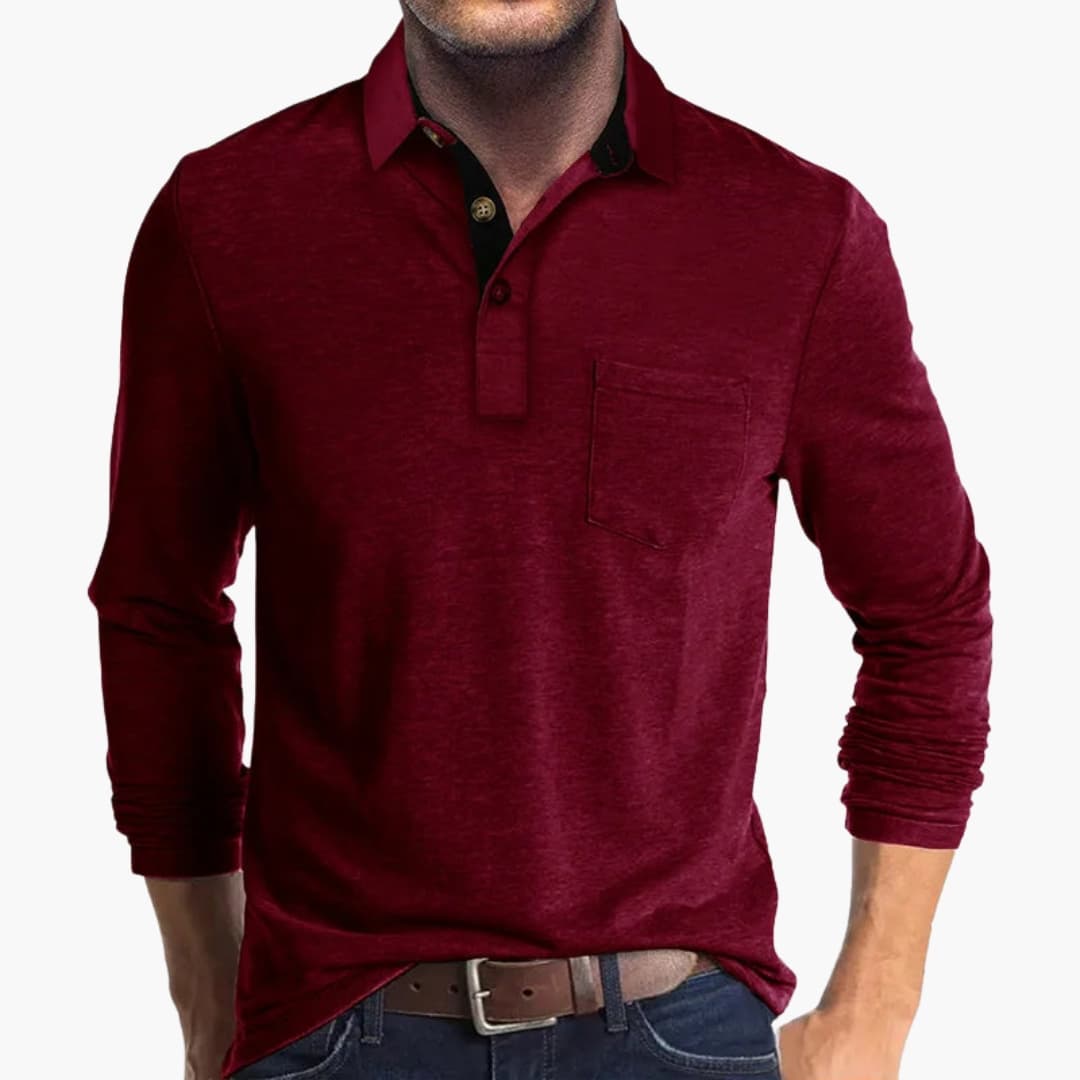 Men's business shirt with long sleeves, straight cut, and classic style