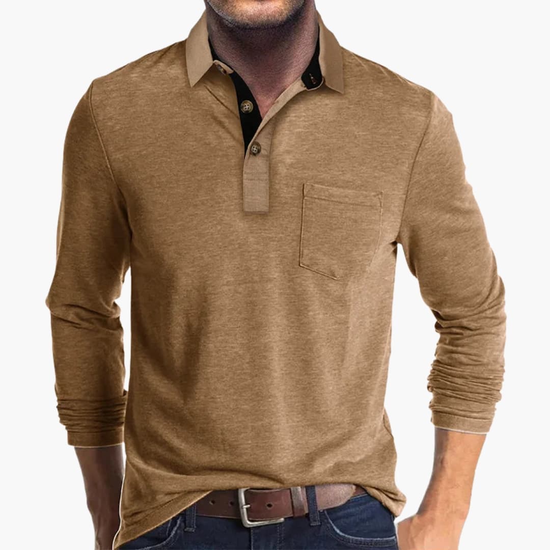 Men's business shirt with long sleeves, straight cut, and classic style