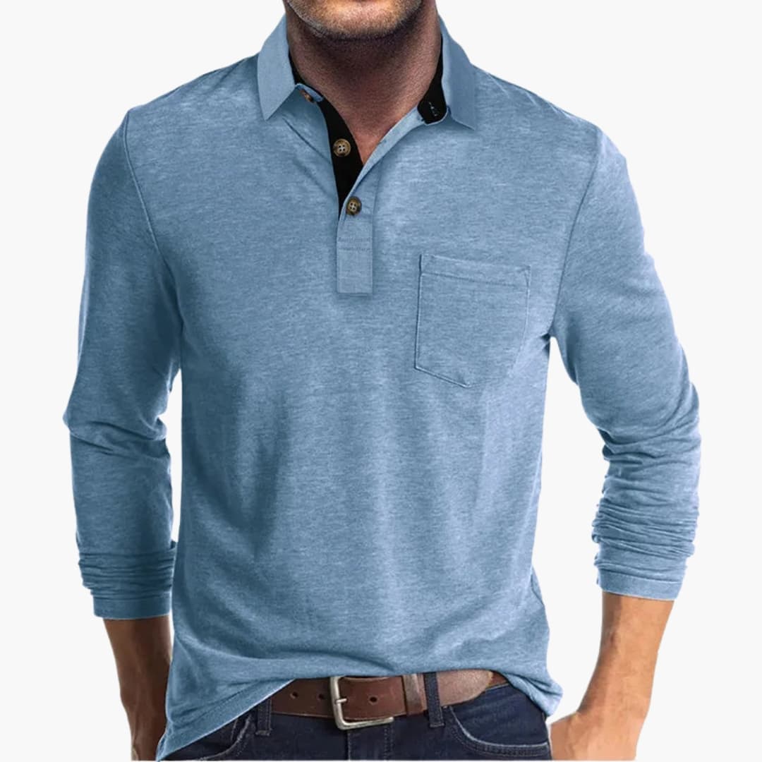 Men's business shirt with long sleeves, straight cut, and classic style