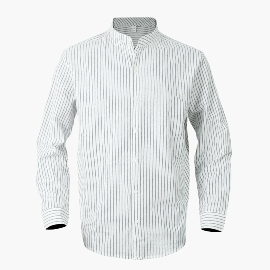 Camicia da uomo con collo alla coreana e motivo a righe