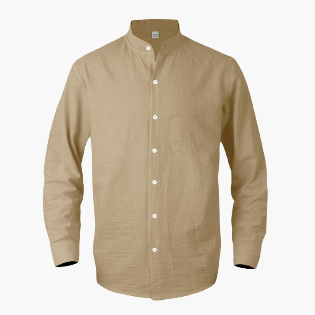 Camicia da uomo con collo alla coreana e motivo a righe