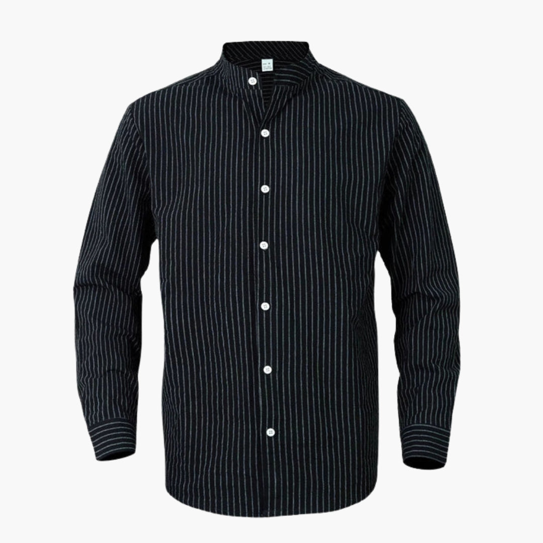 Camicia da uomo con collo alla coreana e motivo a righe