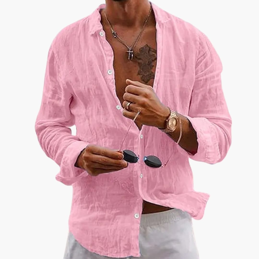 Chemise homme à manches longues avec col à revers et fermeture boutonnée