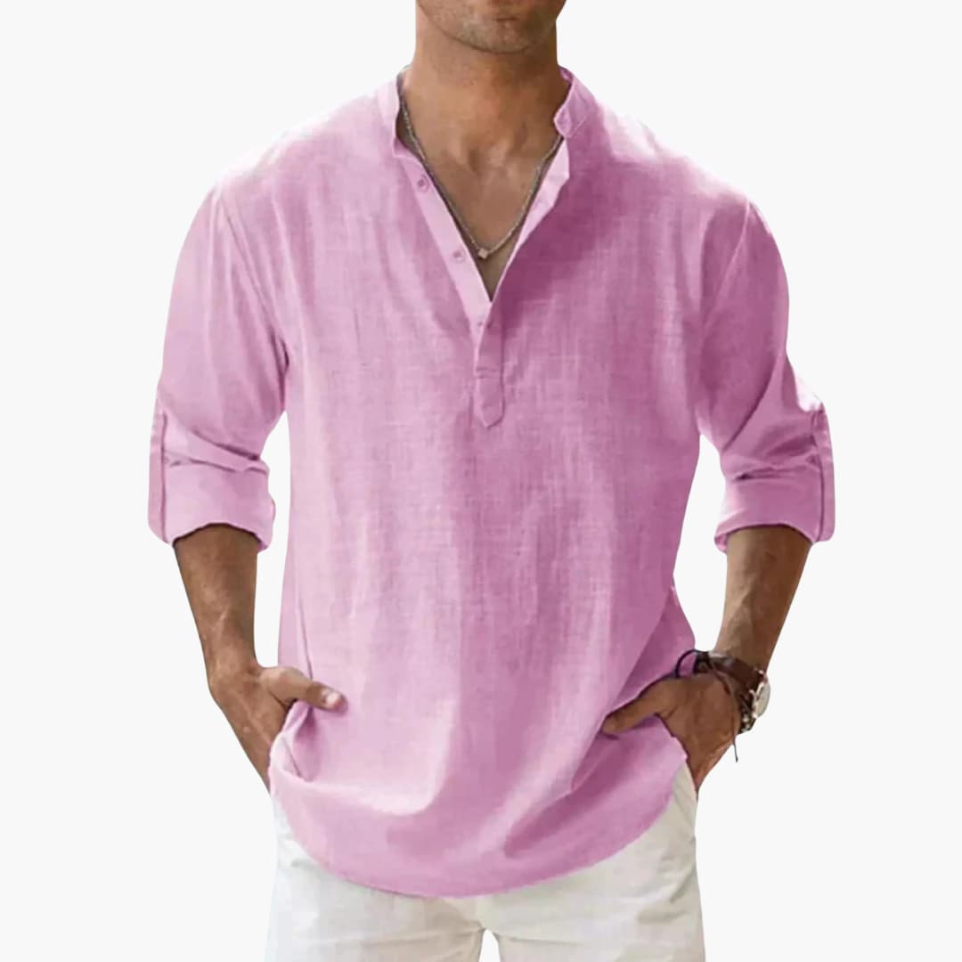 Chemise pour homme à col en V et manches longues