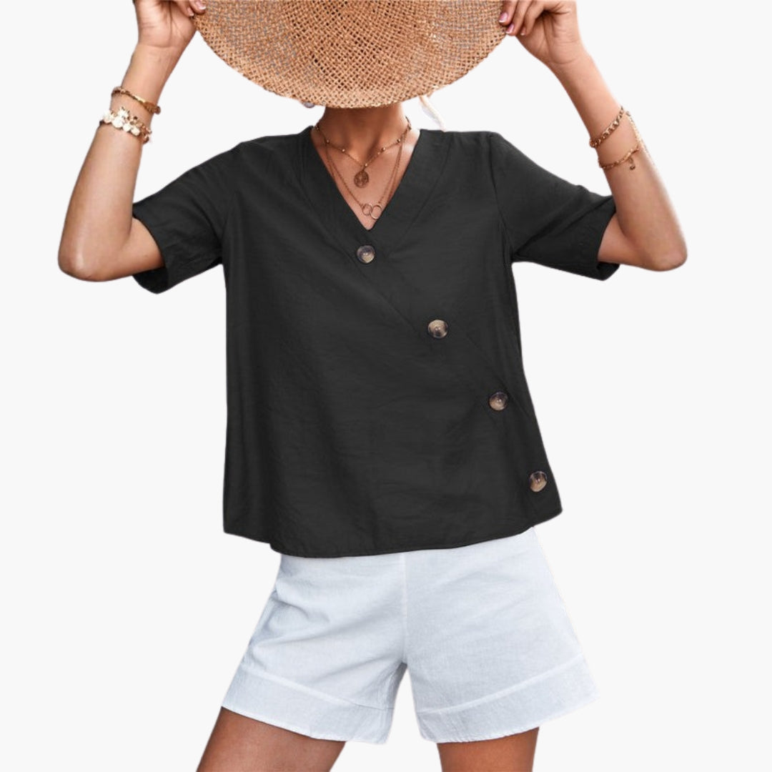 Camicia da donna con scollo a V e davanti incrociato