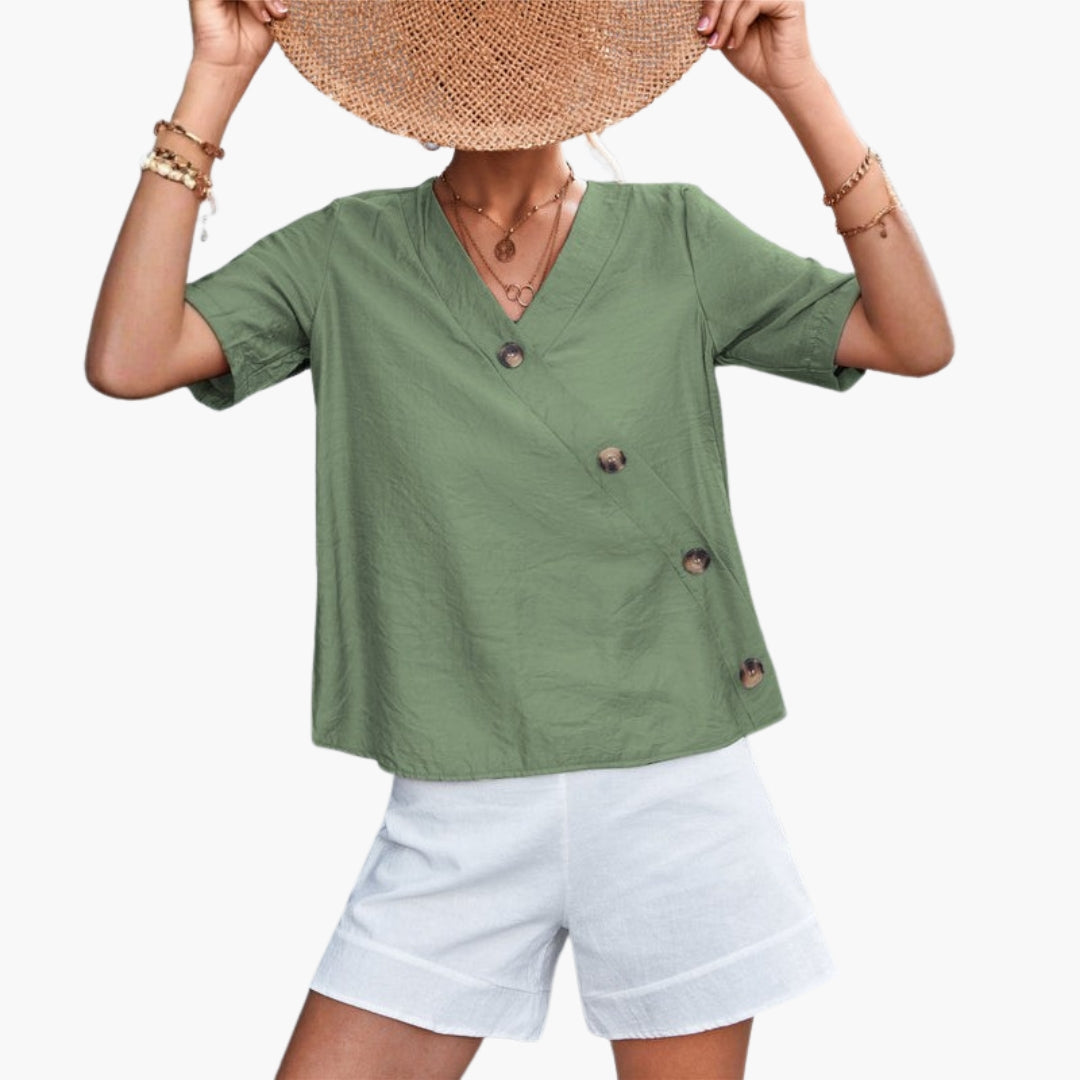 Camicia da donna con scollo a V e davanti incrociato