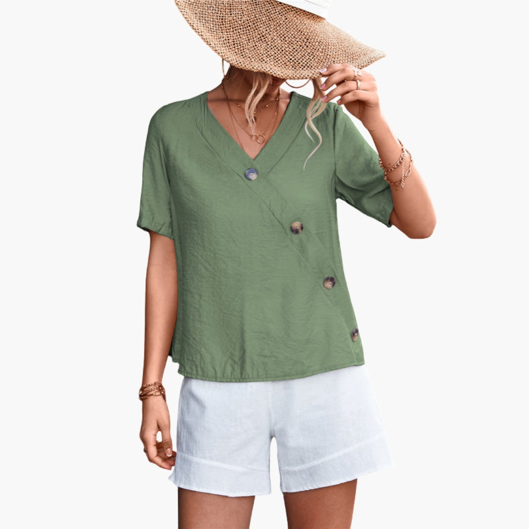 Camicia da donna con scollo a V e davanti incrociato
