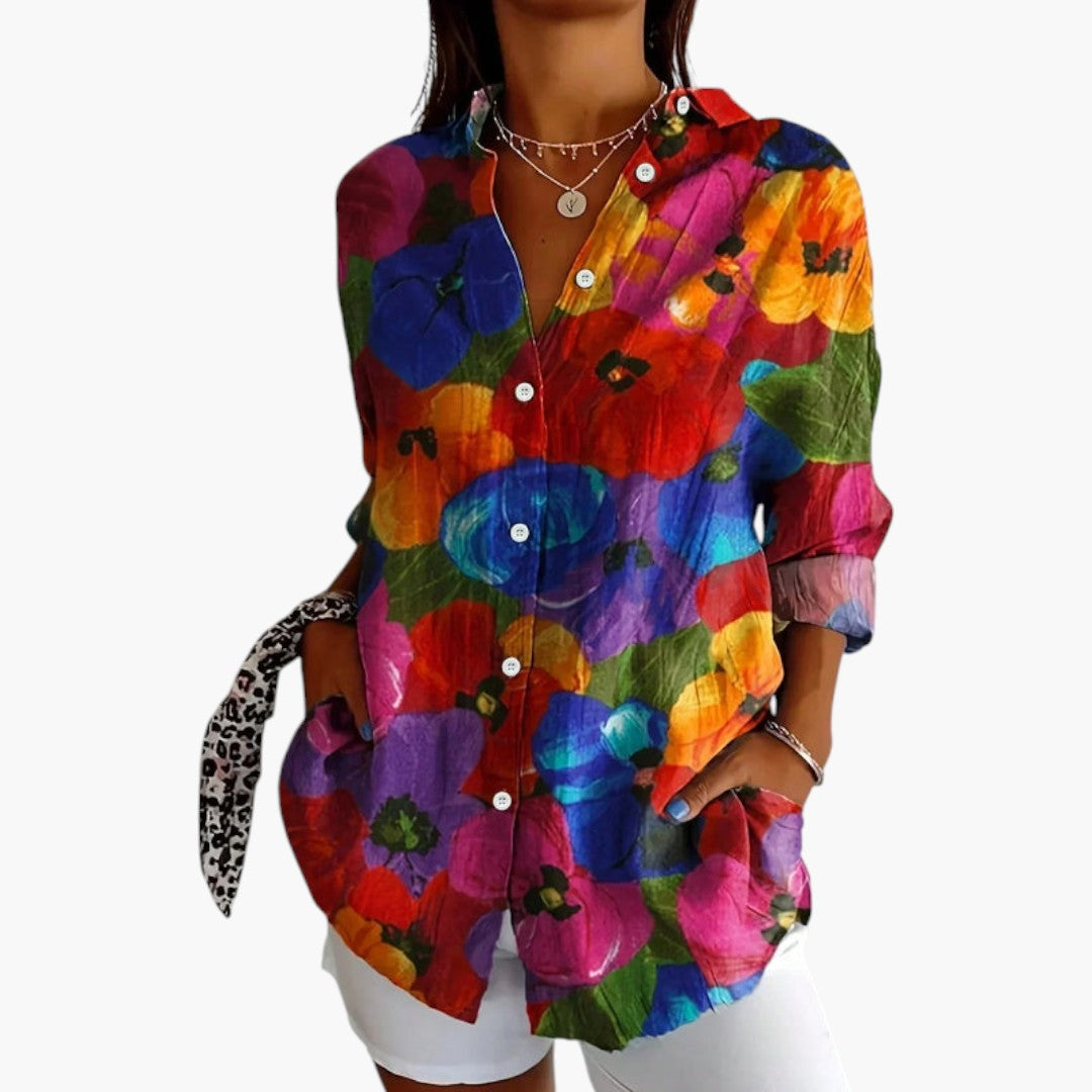 Chemisier femme avec motif imprimé et manches longues