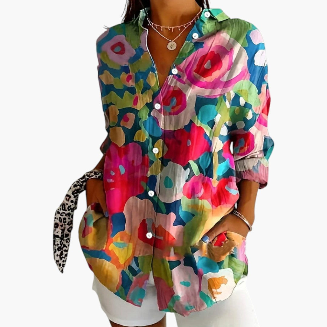 Chemisier femme avec motif imprimé et manches longues