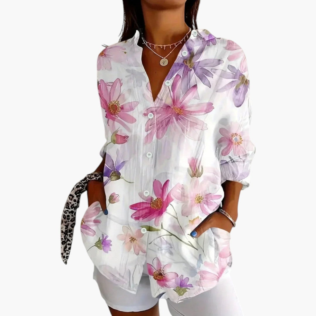 Chemisier femme avec motif imprimé et manches longues