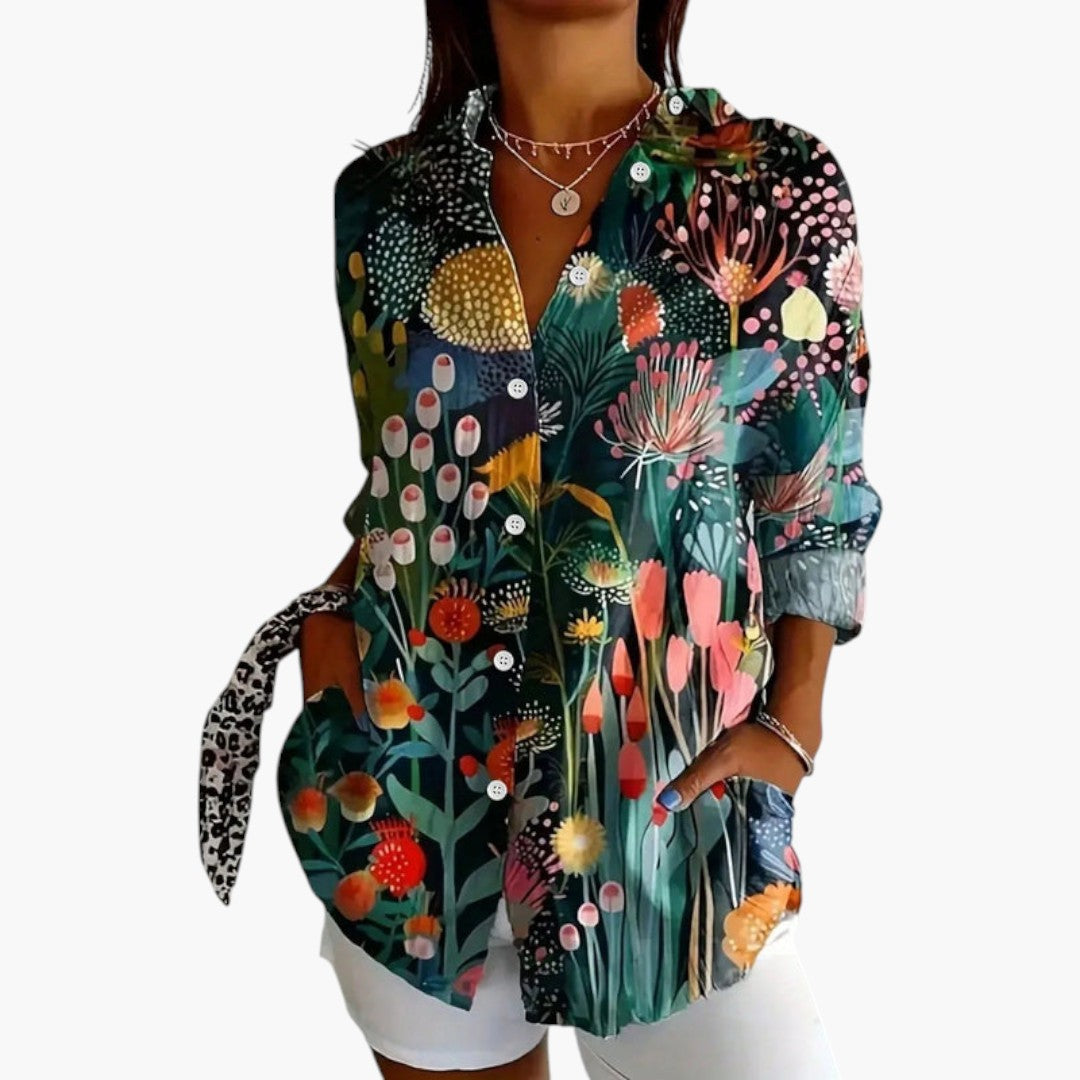 Chemisier femme avec motif imprimé et manches longues