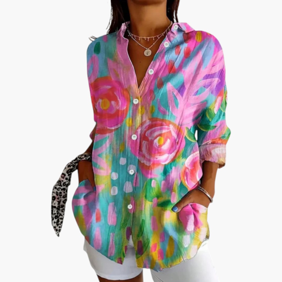 Chemisier femme avec motif imprimé et manches longues