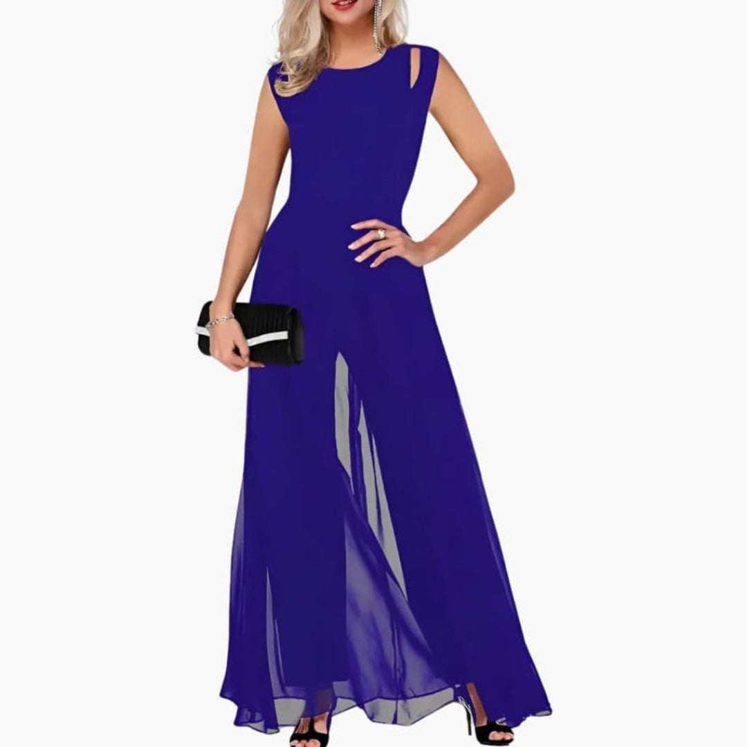 Women's Jumpsuit with Round Neck and Layering