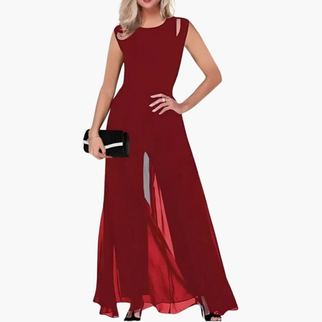 Women's Jumpsuit with Round Neck and Layering
