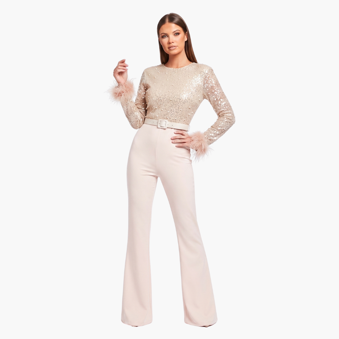 Women's long-sleeved jumpsuit with belt