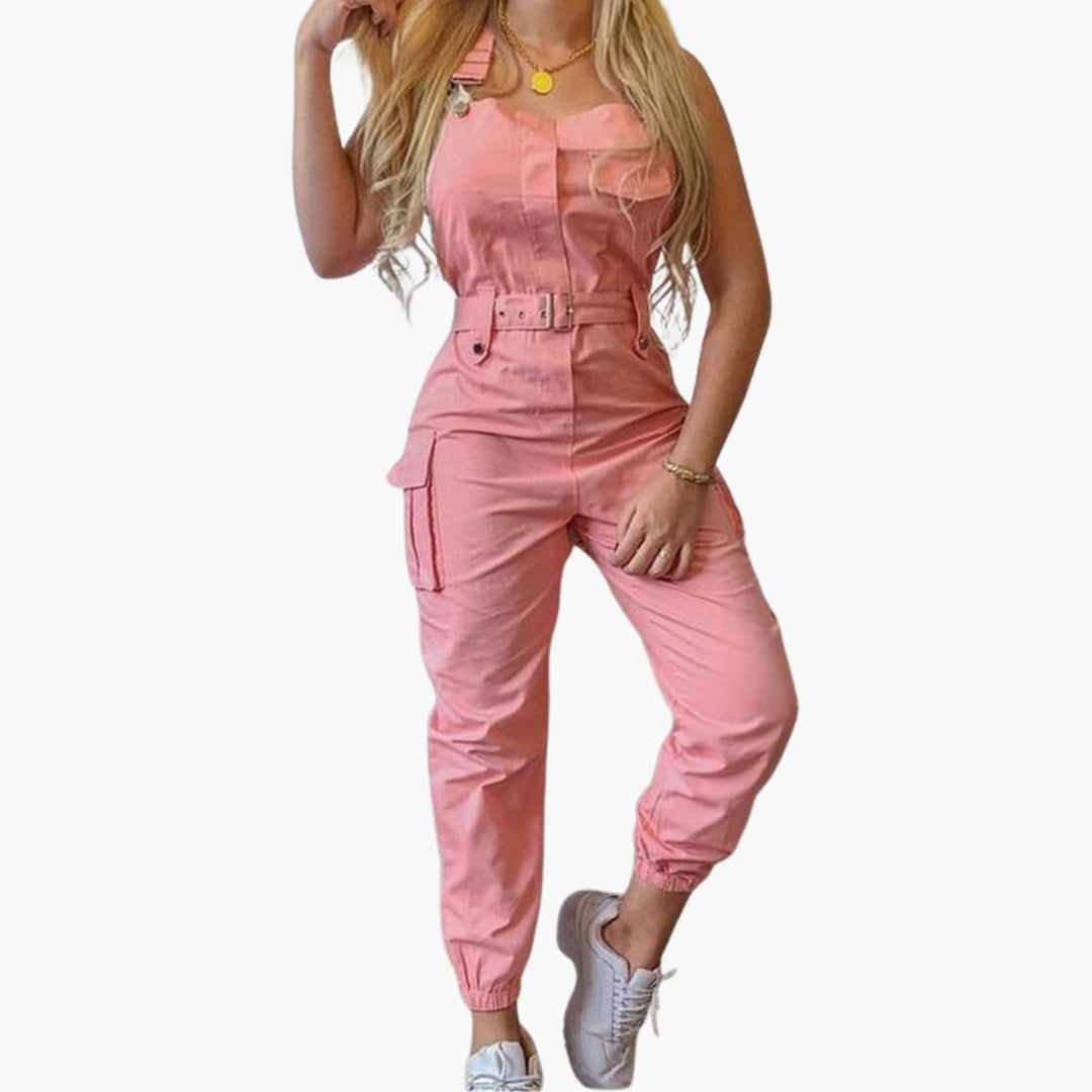 Macacão feminino com alças e cinto