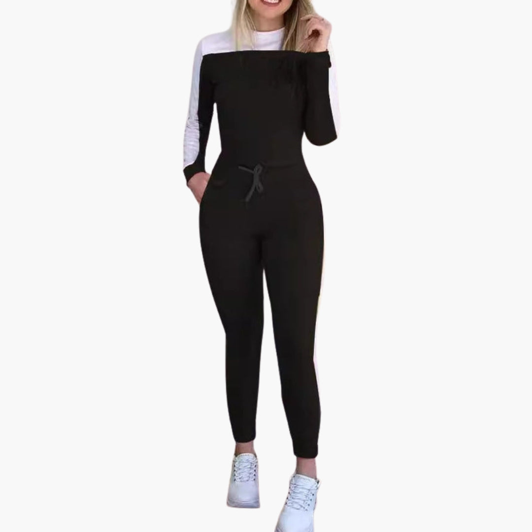 Women's jumpsuit with round neckline and drawstring