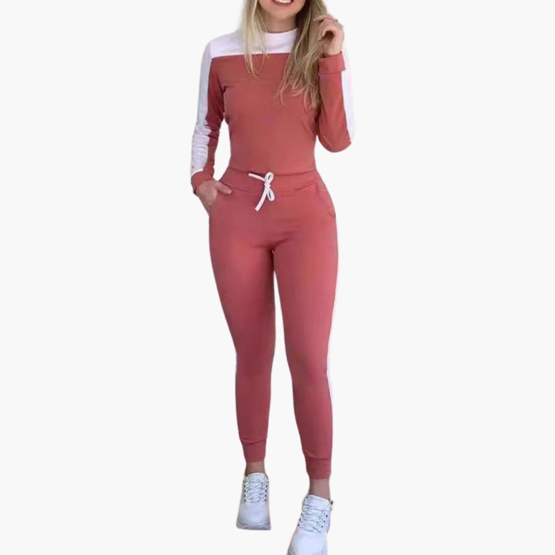 Women's jumpsuit with round neckline and drawstring
