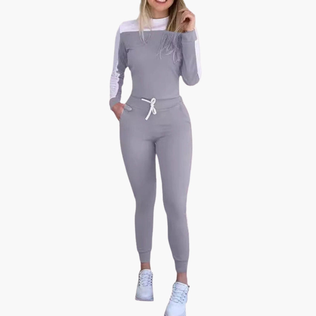 Women's jumpsuit with round neckline and drawstring