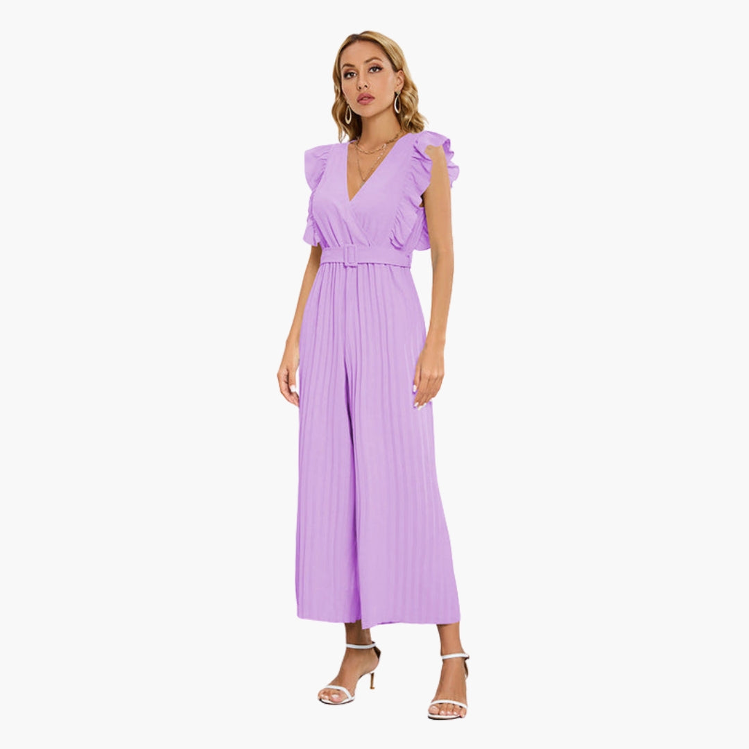 Women's jumpsuit with V-neck and belt