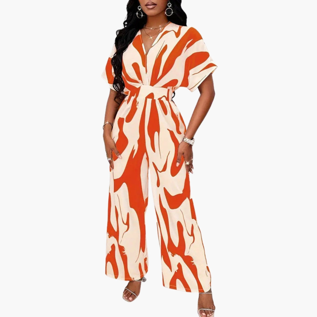 Women's jumpsuit with V-neck and waist tie