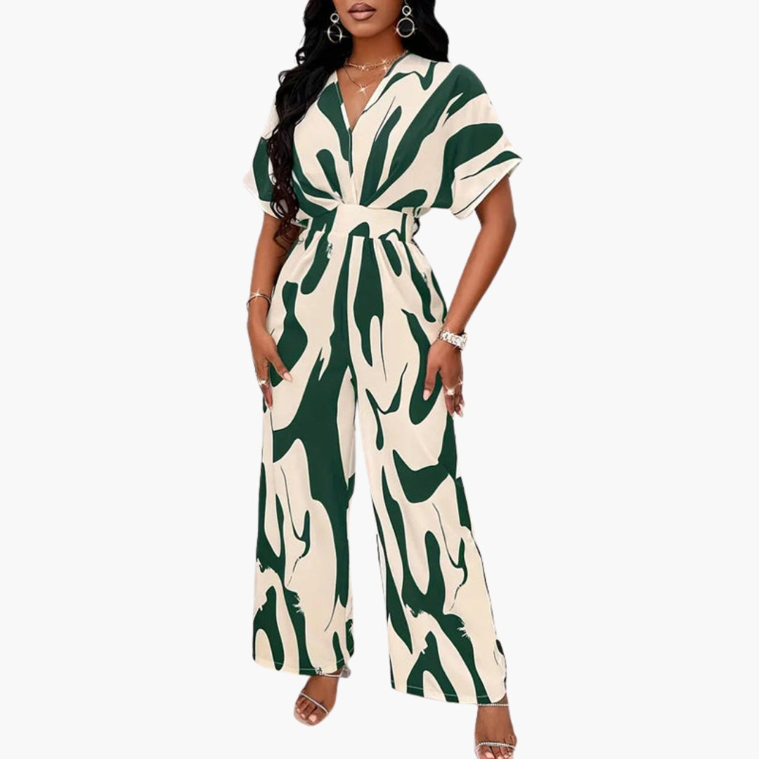 Women's jumpsuit with V-neck and waist tie