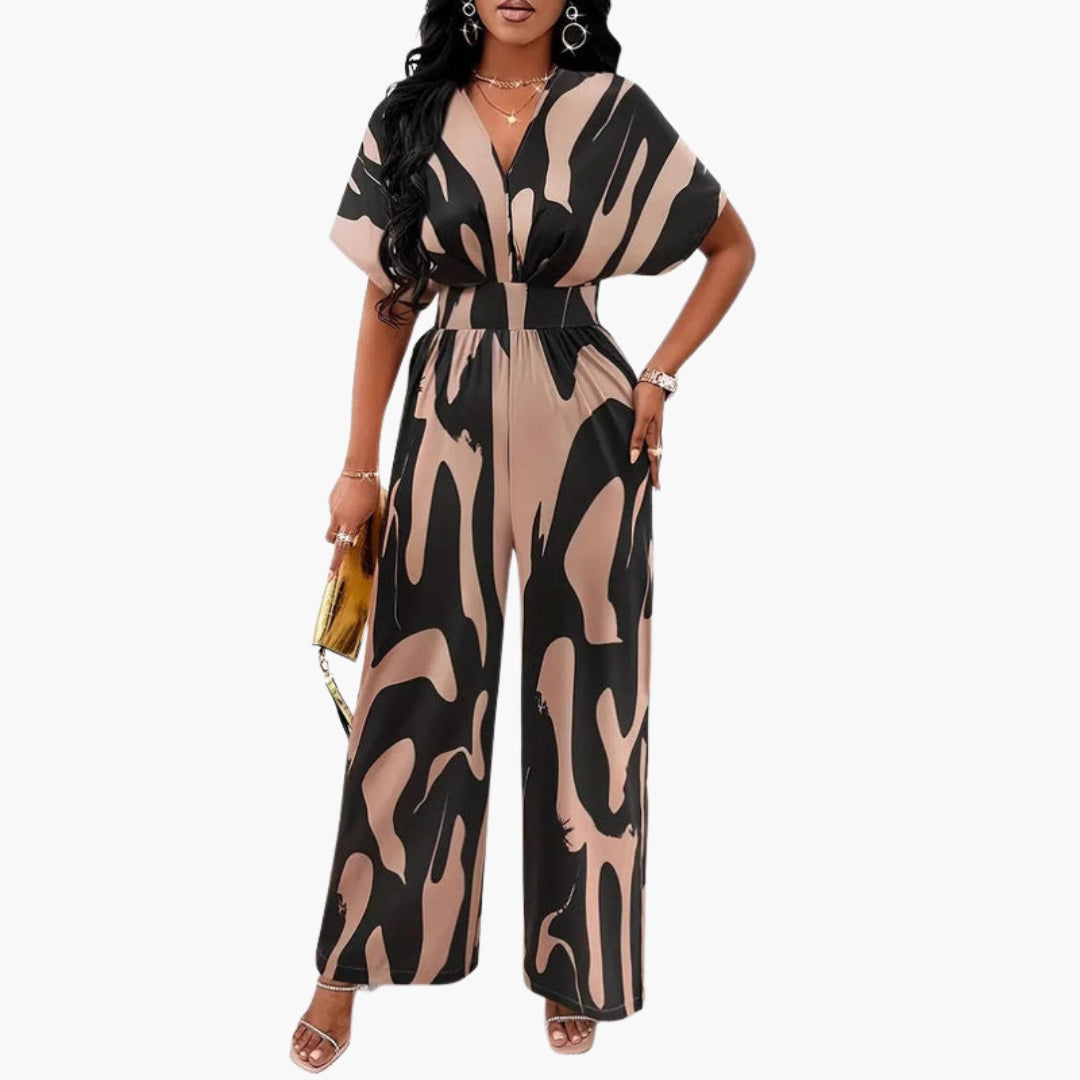 Women's jumpsuit with V-neck and waist tie