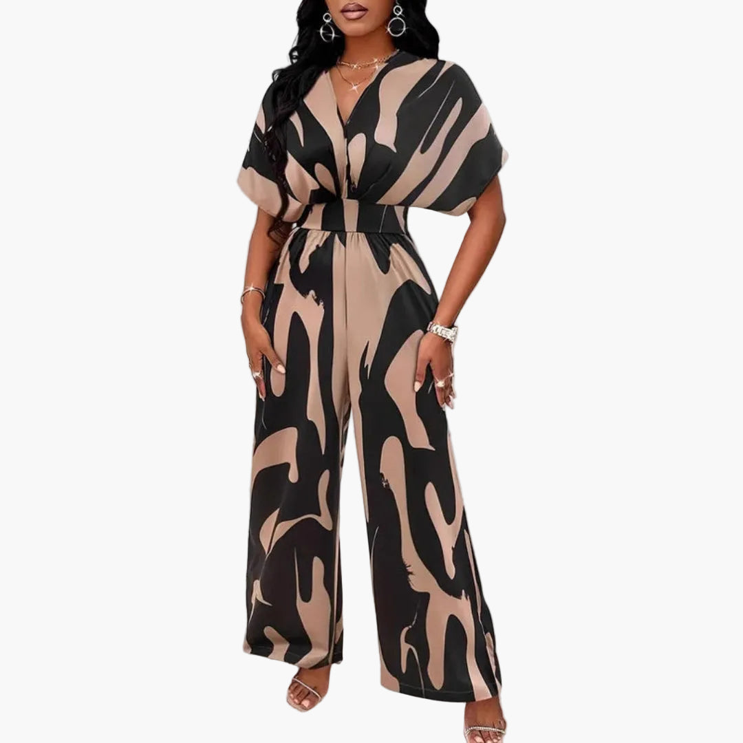 Women's jumpsuit with V-neck and waist tie