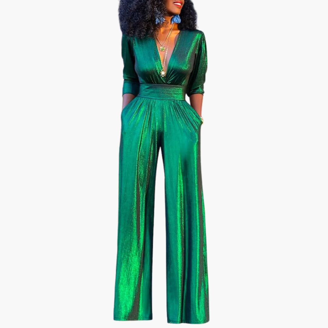 Women's jumpsuit with V-neck and mid-length sleeves
