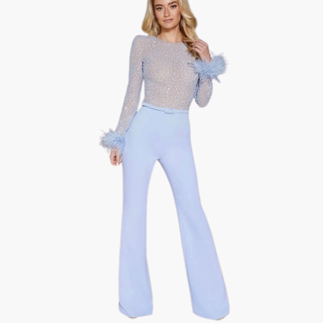 Women's long-sleeved jumpsuit with belt