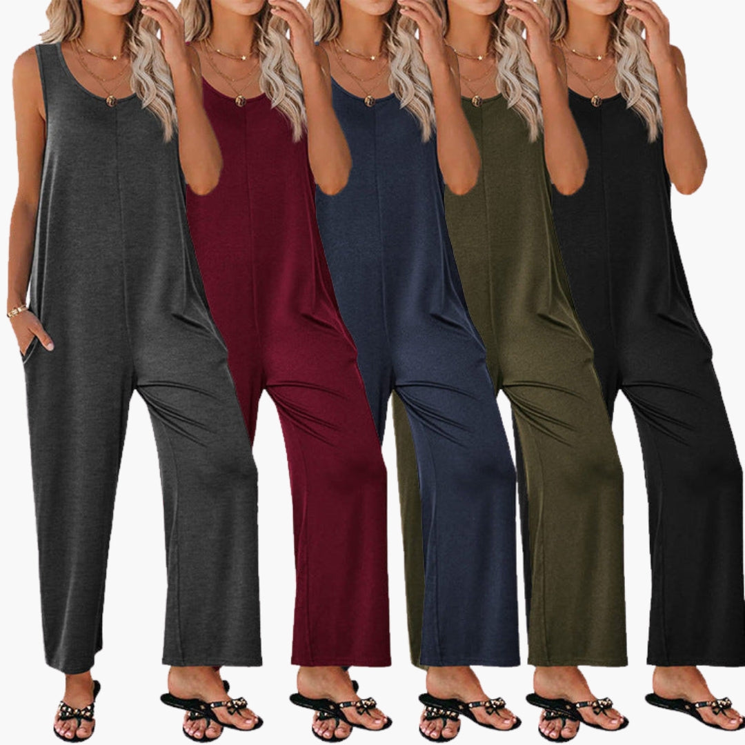 Sleeveless women's jumpsuit with wide legs