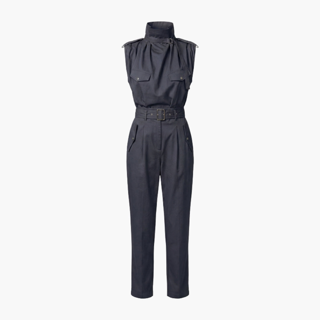 Sleeveless women's jumpsuit with high collar