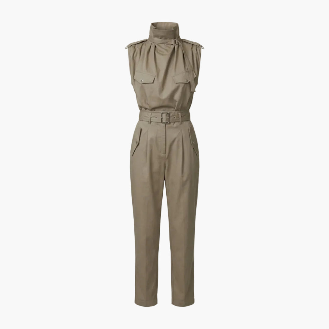 Sleeveless women's jumpsuit with high collar