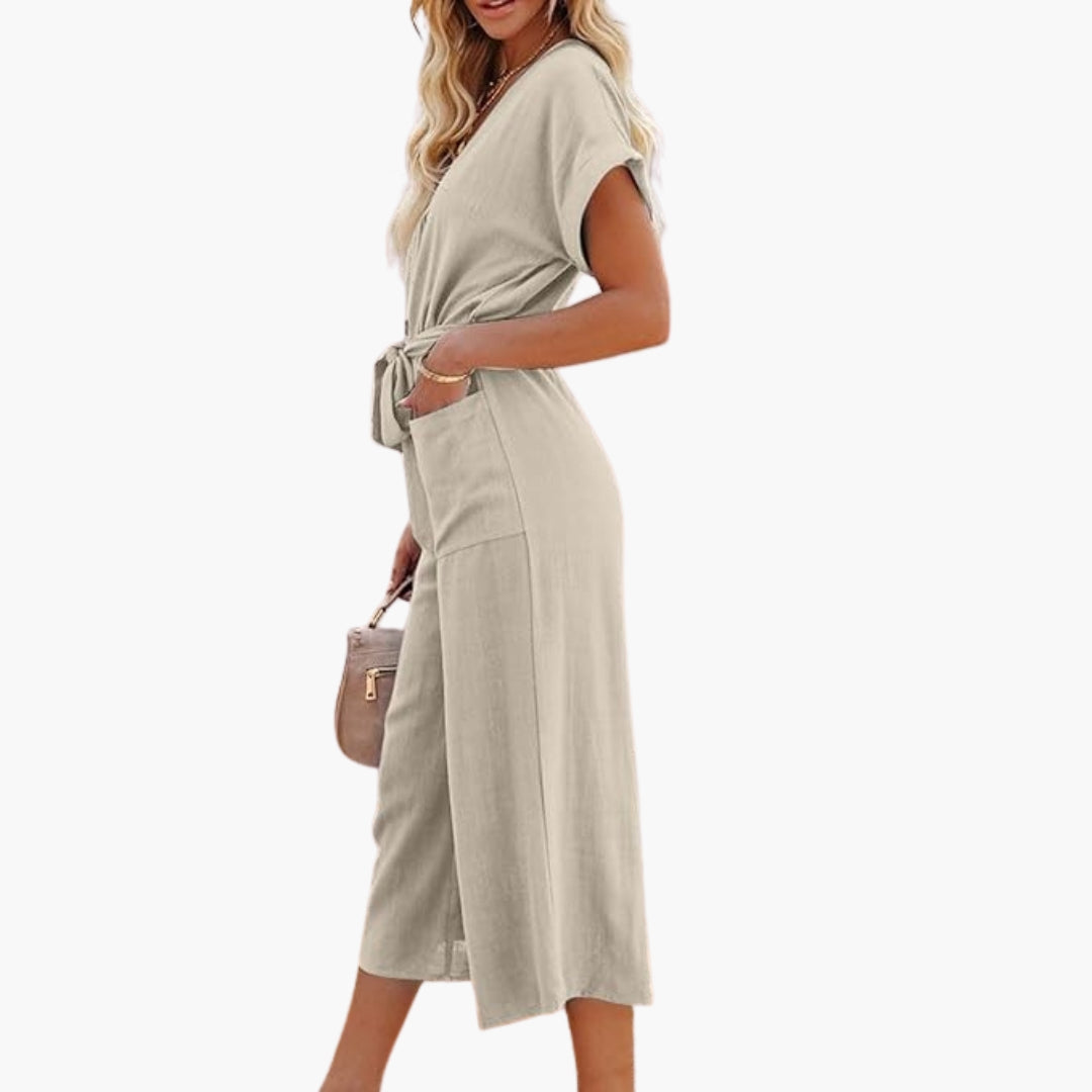 Tuta da donna con scollo a V e tasche laterali