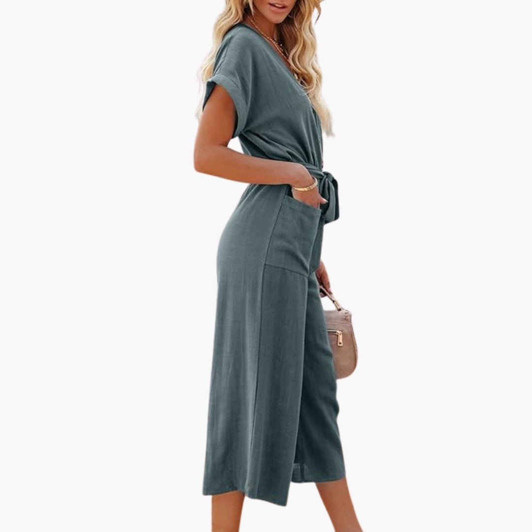 Tuta da donna con scollo a V e tasche laterali