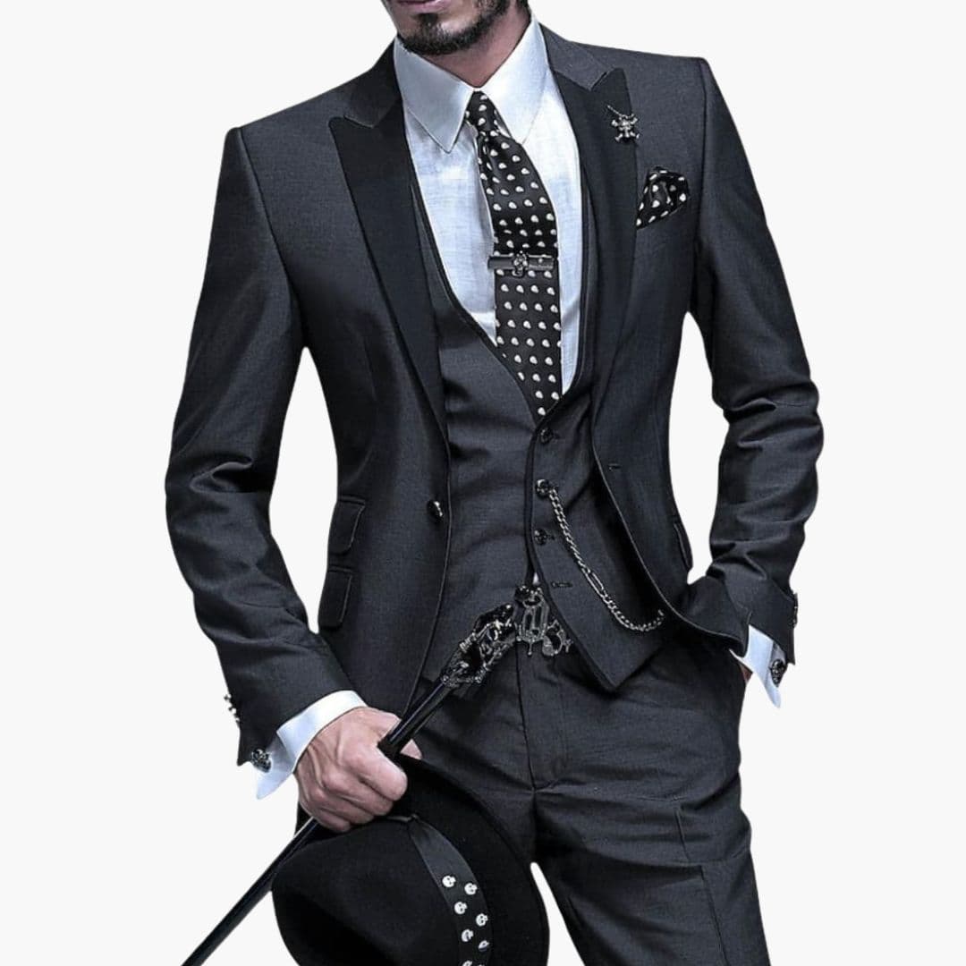 Costume Homme Trois Pièces avec Col Contrastant
