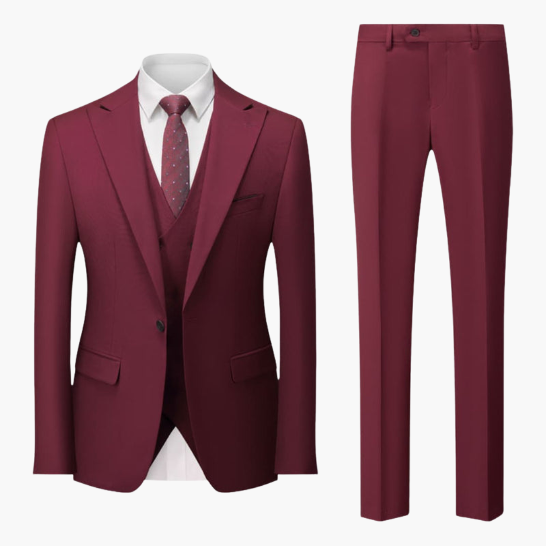 Costume Homme Trois Pièces avec Revers Cranté et Pantalon Coupe Ajustée