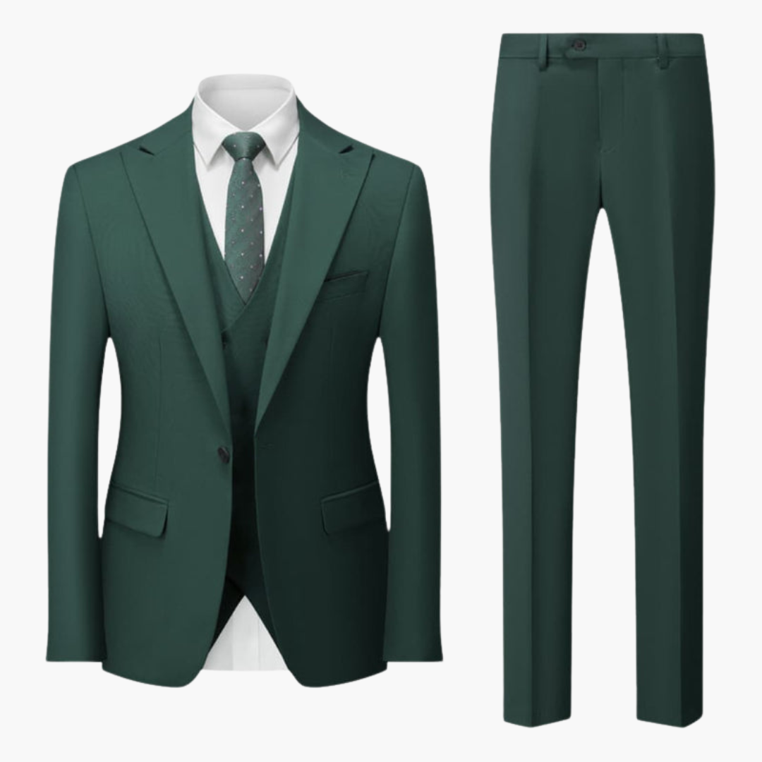 Costume Homme Trois Pièces avec Revers Cranté et Pantalon Coupe Ajustée