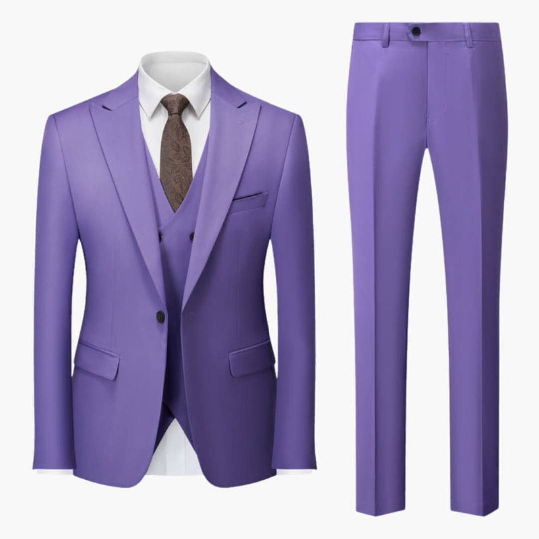 Costume Homme Trois Pièces avec Revers Cranté et Pantalon Coupe Ajustée