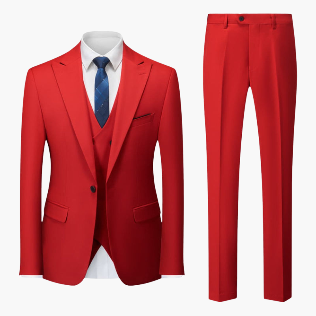 Costume Homme Trois Pièces avec Revers Cranté et Pantalon Coupe Ajustée