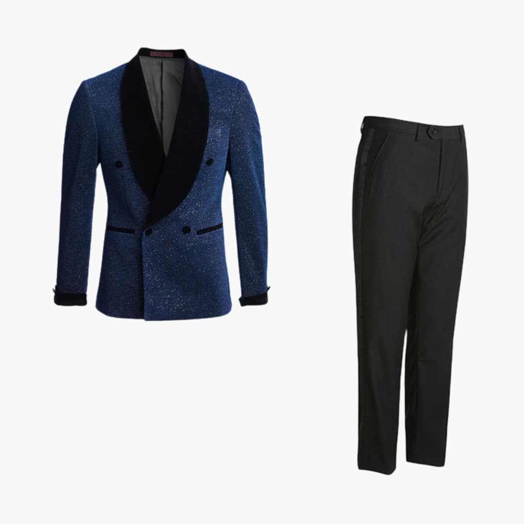 Costume homme deux pièces avec veste croisée et revers contrastés
