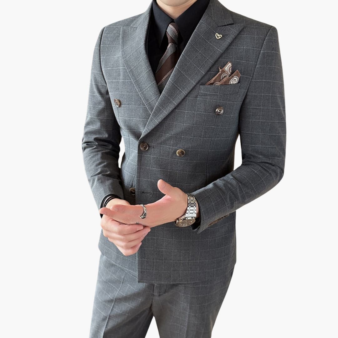 Costume pour homme trois pièces à motif à carreaux avec col à revers
